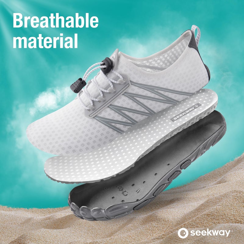 SEEKWAY Water Shoes Sports Quick-Dry Barefoot Aqua Beach Pool Lake Swim Boating Hiking Surfing Men Women 407-White SP001 - Image 2